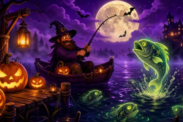 Big Bass Halloween slot not on Gamstop - spooky moonlit lake fishing theme