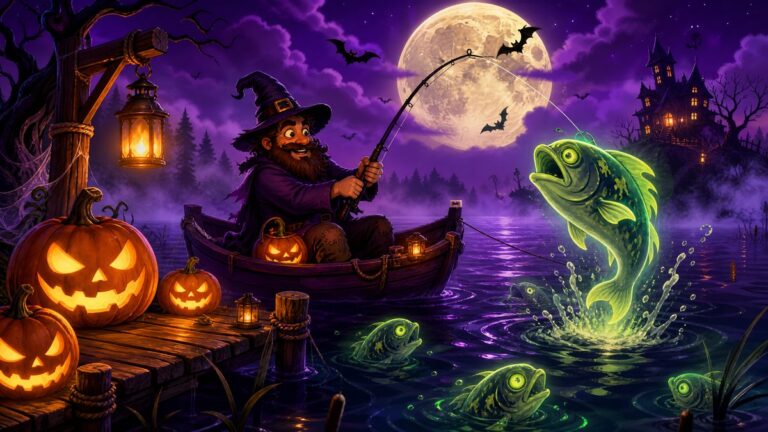 Big Bass Halloween slot not on Gamstop - spooky moonlit lake fishing theme