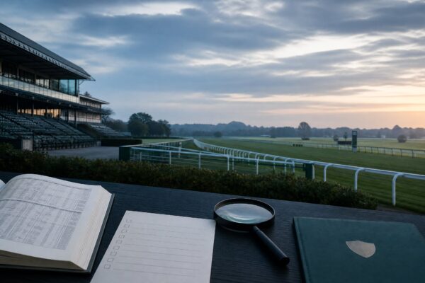 Horse-racing licence and settlement checklist at a British racecourse