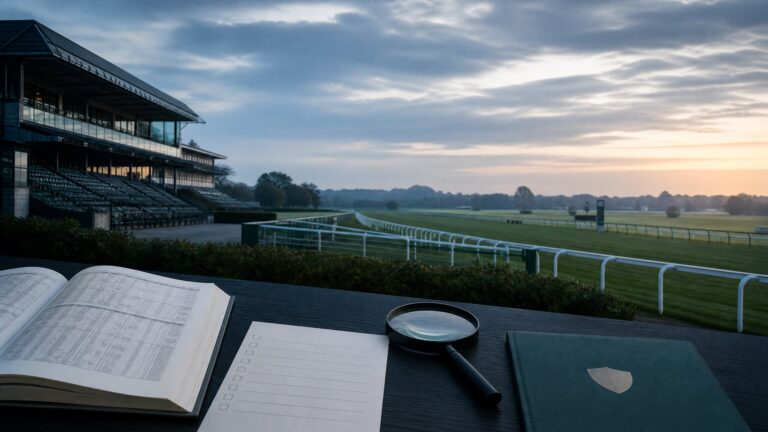 Horse-racing licence and settlement checklist at a British racecourse