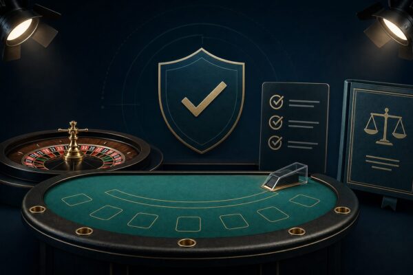 Live dealer table with checks for game rules, licensing and safer gambling