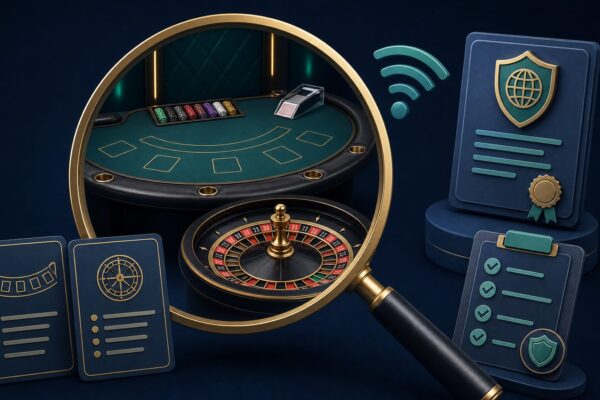 Live dealer table with checks for rules, streaming, licensing and withdrawal terms