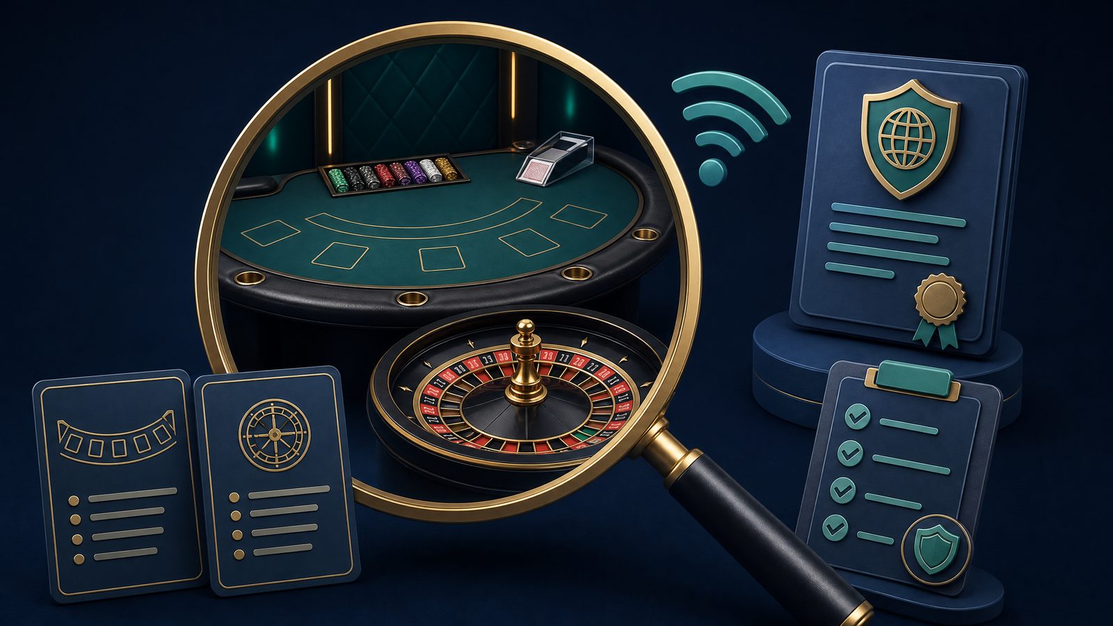 Live dealer table with checks for rules, streaming, licensing and withdrawal terms
