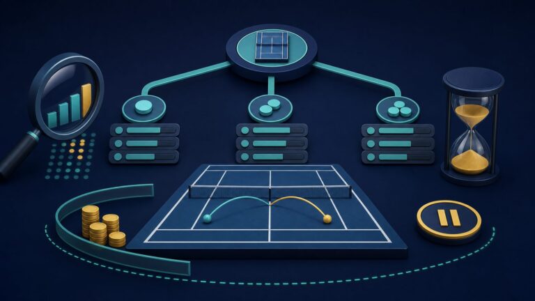 Tennis betting market diagram with probability, timing and spending-limit checks