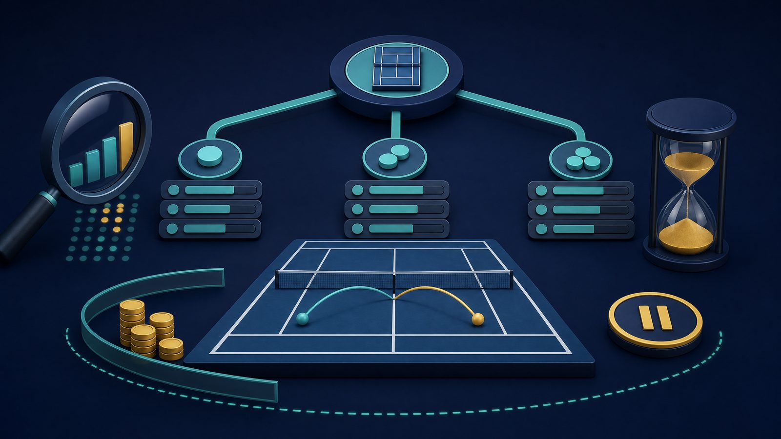 Tennis betting market diagram with probability, timing and spending-limit checks