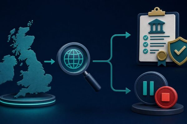 Illustration of UK readers checking search results, licensing records and self-exclusion information